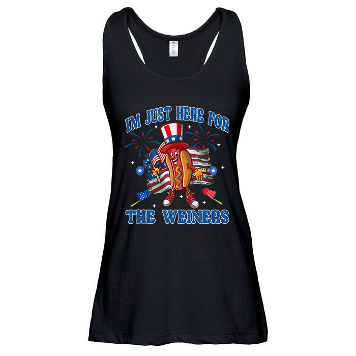 Patriotic Hot Dog Im Just Here For The Wieners 4th Of July Ladies Essential Flowy Tank