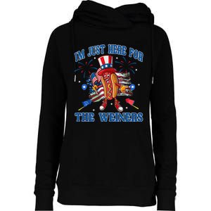 Patriotic Hot Dog Im Just Here For The Wieners 4th Of July Womens Funnel Neck Pullover Hood