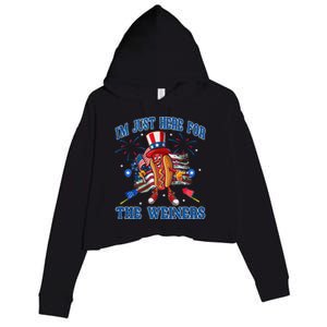 Patriotic Hot Dog Im Just Here For The Wieners 4th Of July Crop Fleece Hoodie