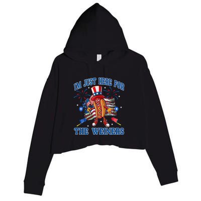 Patriotic Hot Dog Im Just Here For The Wieners 4th Of July Crop Fleece Hoodie