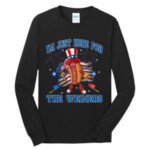 Patriotic Hot Dog Im Just Here For The Wieners 4th Of July Tall Long Sleeve T-Shirt