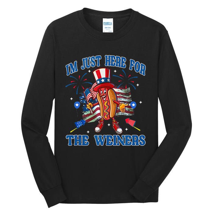 Patriotic Hot Dog Im Just Here For The Wieners 4th Of July Tall Long Sleeve T-Shirt