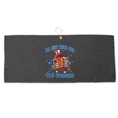 Patriotic Hot Dog Im Just Here For The Wieners 4th Of July Large Microfiber Waffle Golf Towel