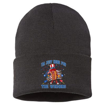 Patriotic Hot Dog Im Just Here For The Wieners 4th Of July Sustainable Knit Beanie