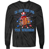 Patriotic Hot Dog Im Just Here For The Wieners 4th Of July Tie-Dye Long Sleeve Shirt