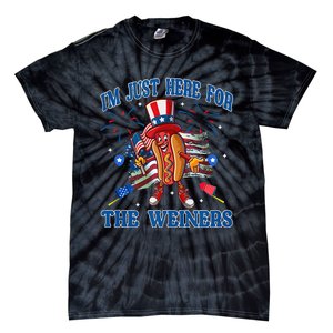 Patriotic Hot Dog Im Just Here For The Wieners 4th Of July Tie-Dye T-Shirt