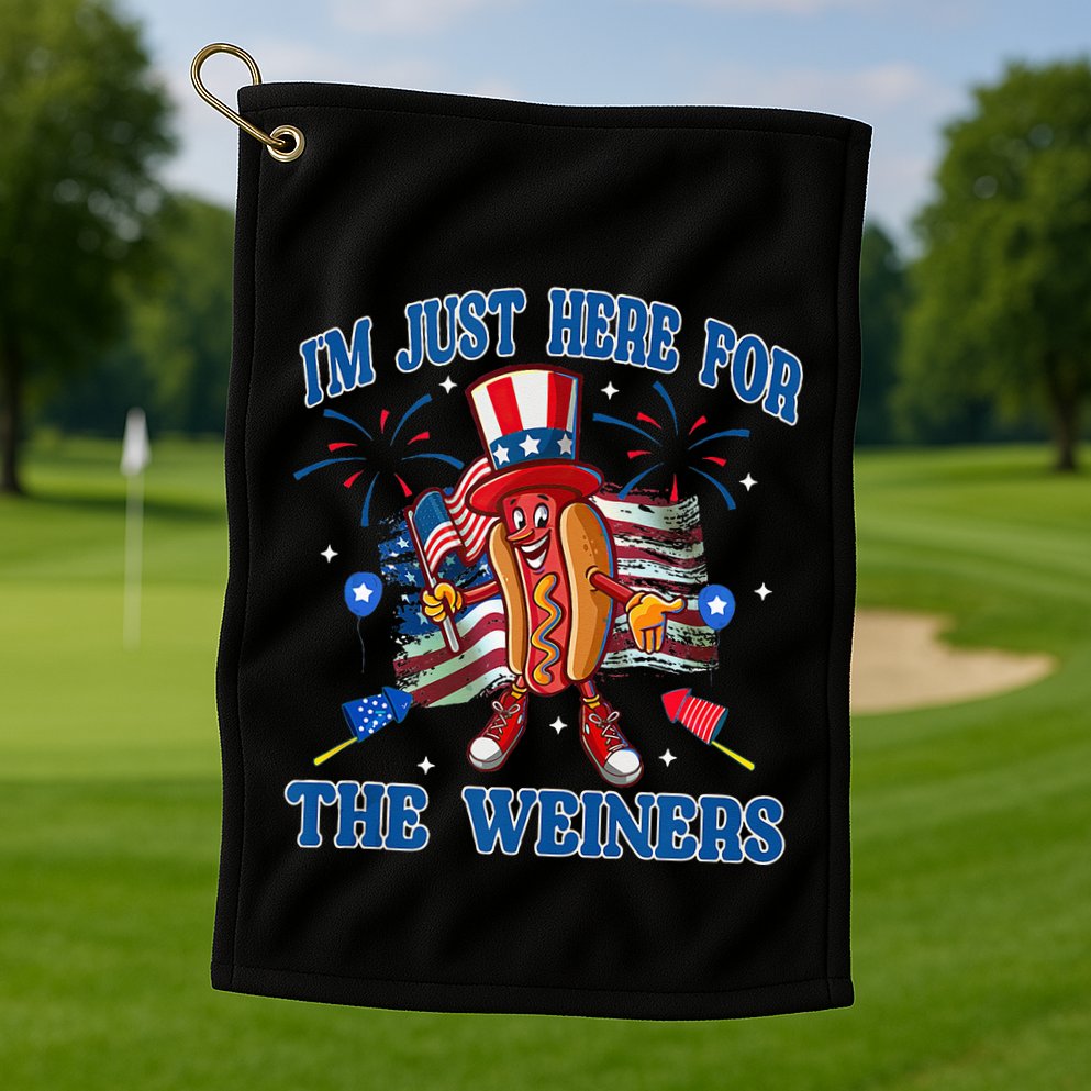 Patriotic Hot Dog Im Just Here For The Wieners 4th Of July Golf Towel