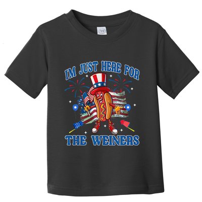 Patriotic Hot Dog Im Just Here For The Wieners 4th Of July Toddler T-Shirt