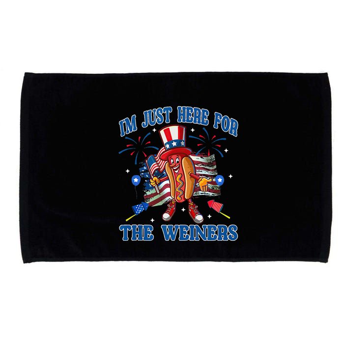Patriotic Hot Dog Im Just Here For The Wieners 4th Of July Microfiber Hand Towel