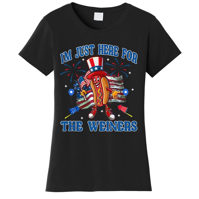 Patriotic Hot Dog Im Just Here For The Wieners 4th Of July Women's T-Shirt