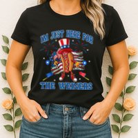 Patriotic Hot Dog Im Just Here For The Wieners 4th Of July Womens T-Shirt