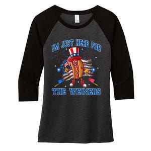 Patriotic Hot Dog Im Just Here For The Wieners 4th Of July Women's Tri-Blend 3/4-Sleeve Raglan Shirt