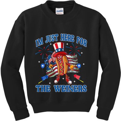 Patriotic Hot Dog Im Just Here For The Wieners 4th Of July Kids Sweatshirt