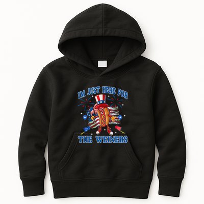 Patriotic Hot Dog Im Just Here For The Wieners 4th Of July Kids Hoodie