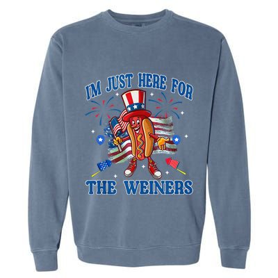 Patriotic Hot Dog Im Just Here For The Wieners 4th Of July Garment-Dyed Sweatshirt