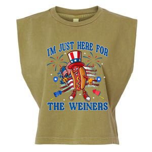 Patriotic Hot Dog Im Just Here For The Wieners 4th Of July Garment-Dyed Women's Muscle Tee