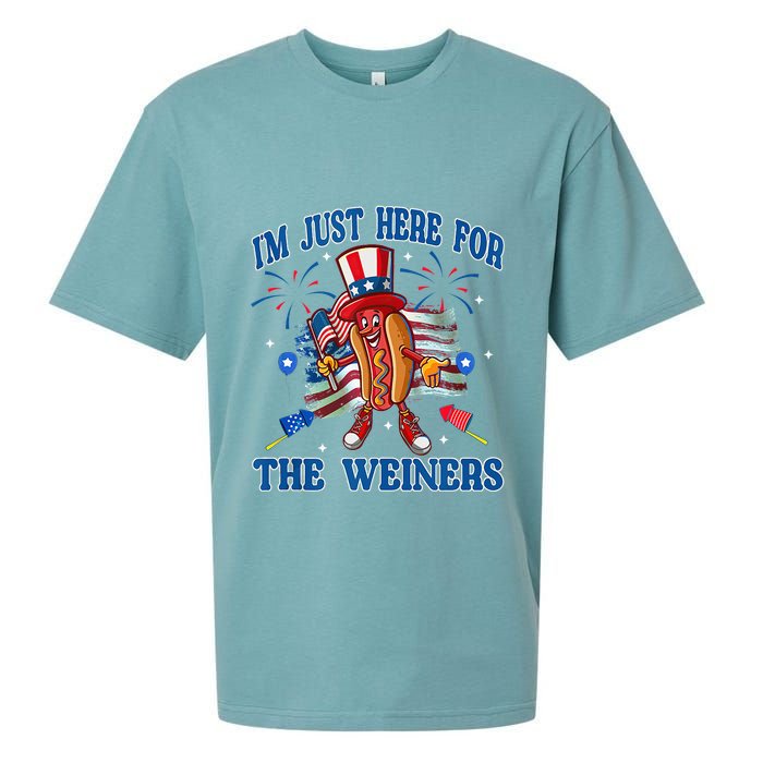 Patriotic Hot Dog Im Just Here For The Wieners 4th Of July Sueded Cloud Jersey T-Shirt