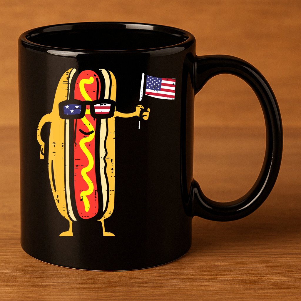 Patriotic Hot Dog American Flag USA Funny 4th Of July Fourth 11oz C Handle Ceramic Mug