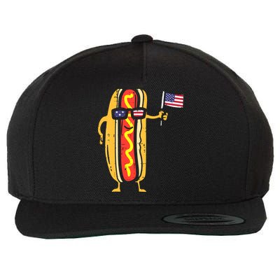 Patriotic Hot Dog American Flag USA Funny 4th Of July Fourth Wool Snapback Cap