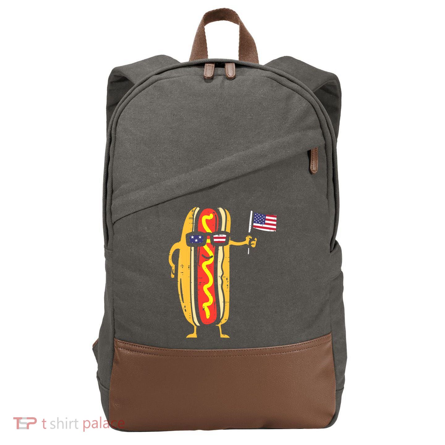 Patriotic Hot Dog American Flag USA Funny 4th Of July Fourth Cotton Canvas Backpack