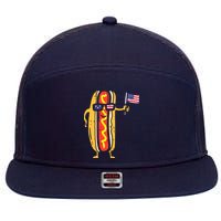 Patriotic Hot Dog American Flag USA Funny 4th Of July Fourth 7 Panel Mesh Trucker Snapback Hat
