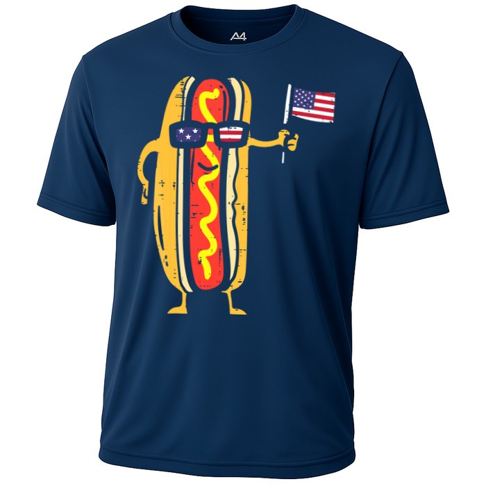 Patriotic Hot Dog American Flag USA Funny 4th Of July Fourth Cooling Performance Crew T-Shirt