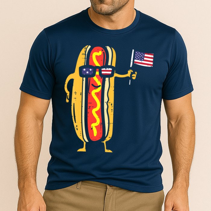 Patriotic Hot Dog American Flag USA Funny 4th Of July Fourth Cooling Performance Crew T-Shirt