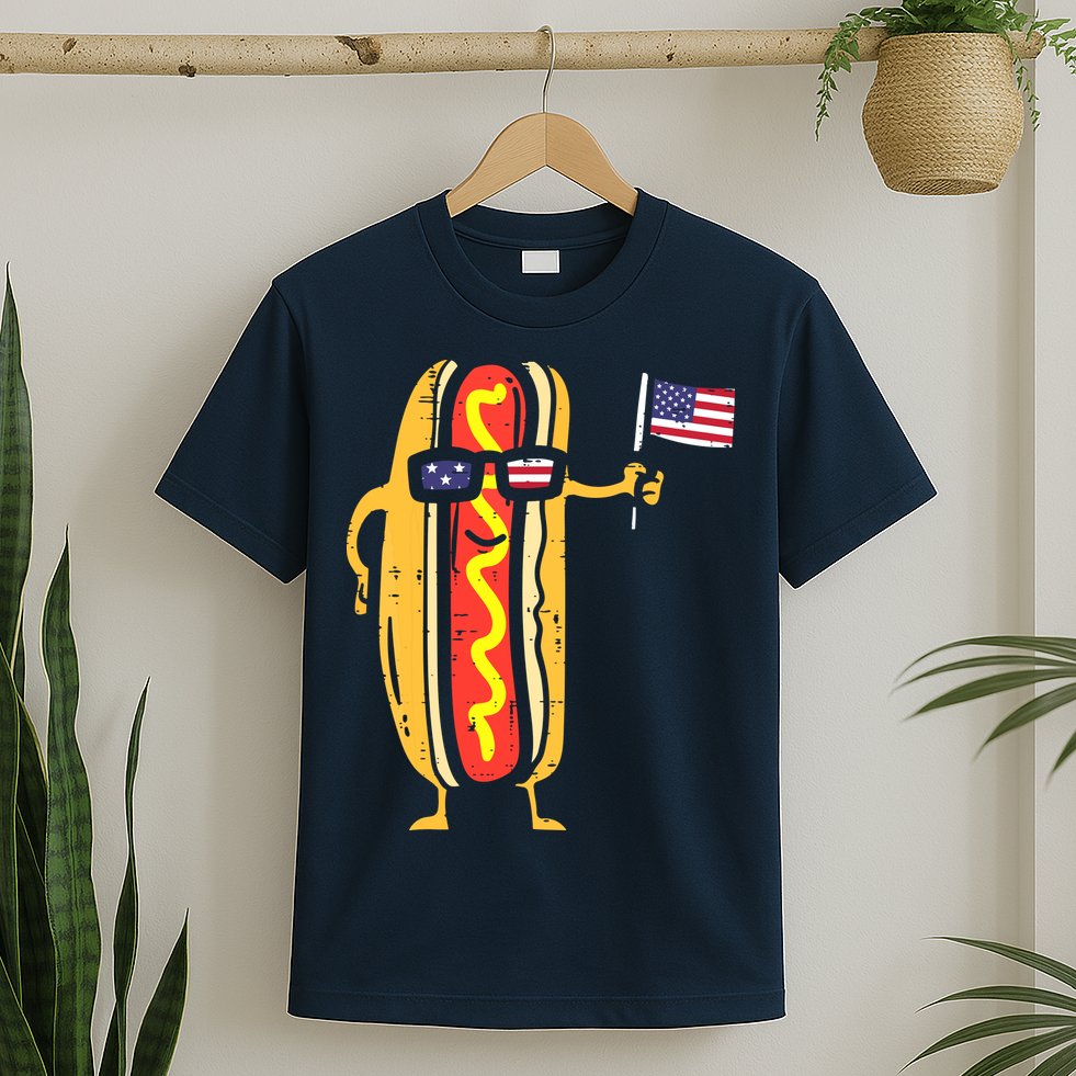 Patriotic Hot Dog American Flag USA Funny 4th Of July Fourth T-Shirt