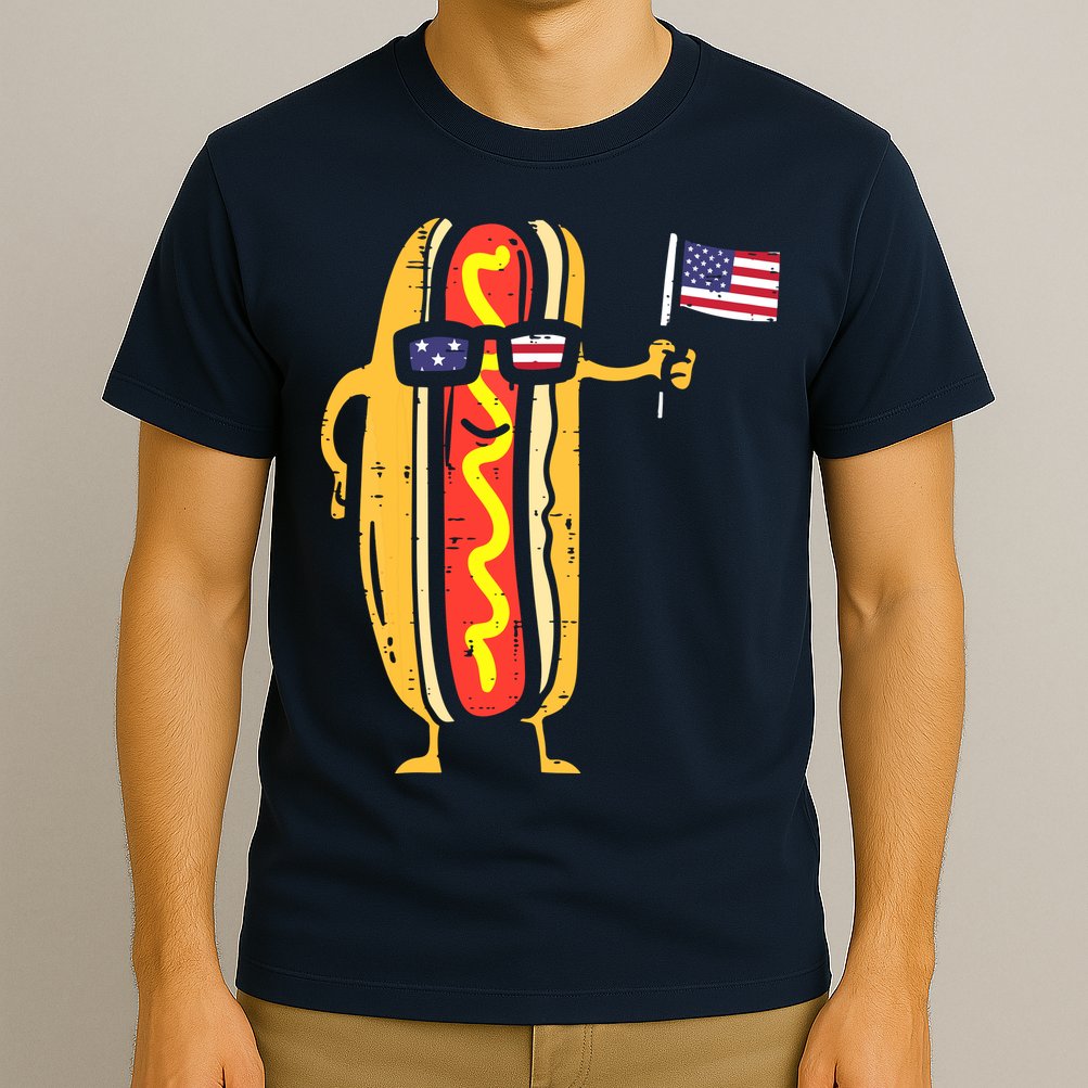 Patriotic Hot Dog American Flag USA Funny 4th Of July Fourth T-Shirt