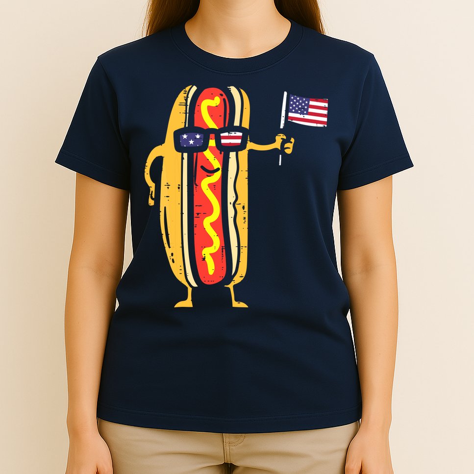 Patriotic Hot Dog American Flag USA Funny 4th Of July Fourth T-Shirt