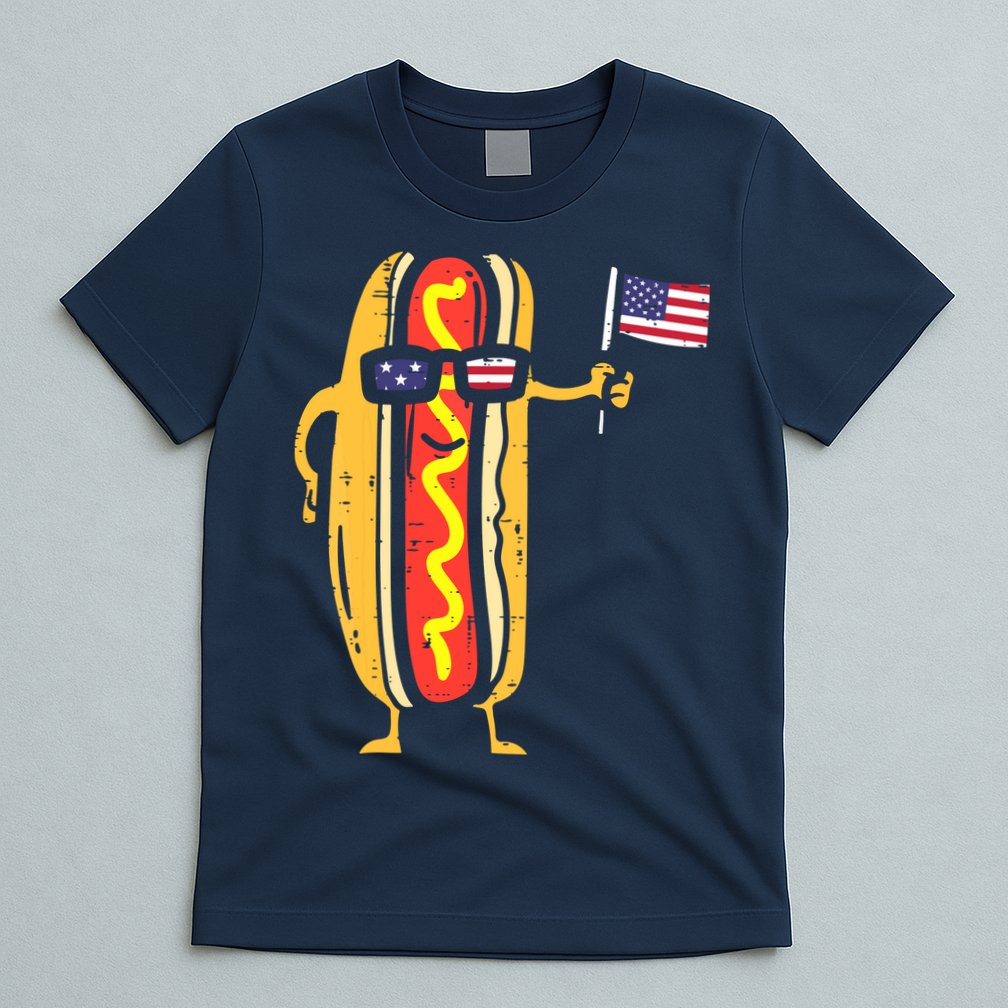 Patriotic Hot Dog American Flag USA Funny 4th Of July Fourth T-Shirt