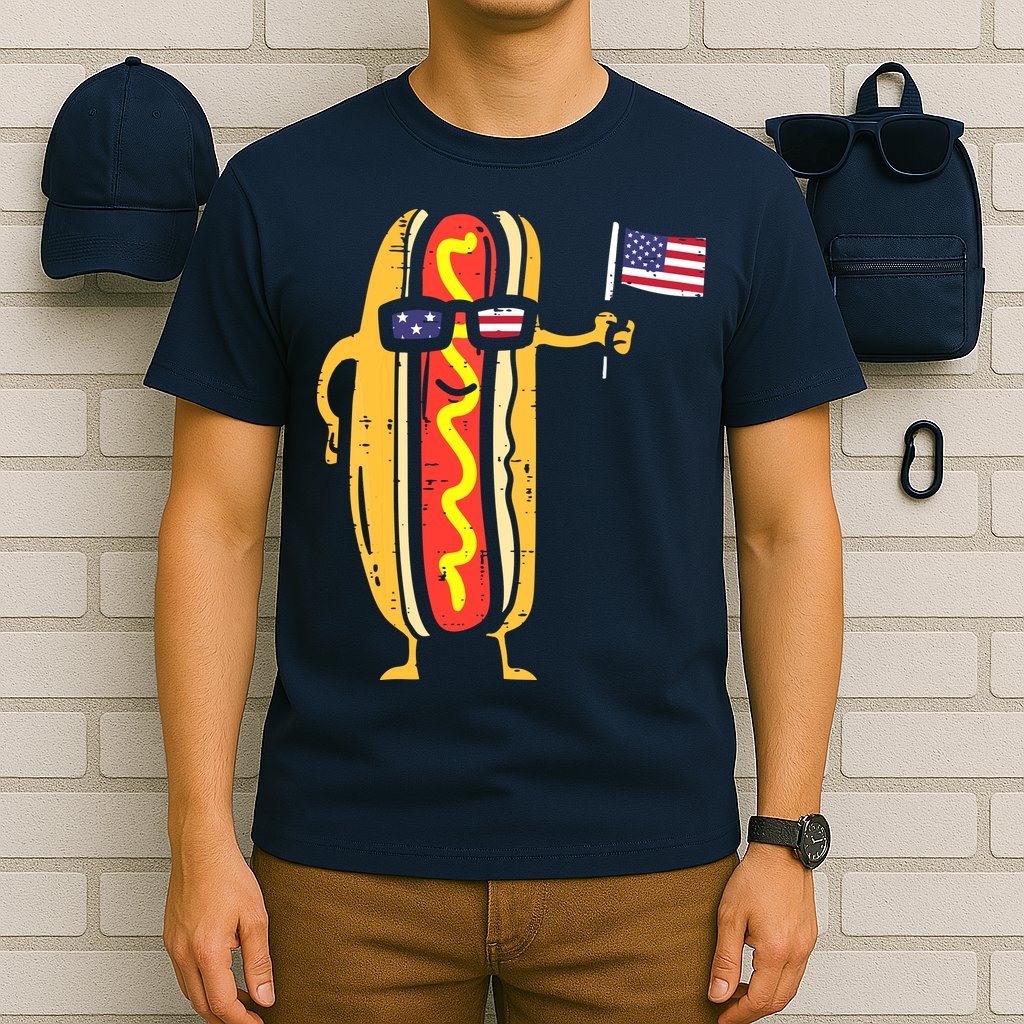 Patriotic Hot Dog American Flag USA Funny 4th Of July Fourth T-Shirt