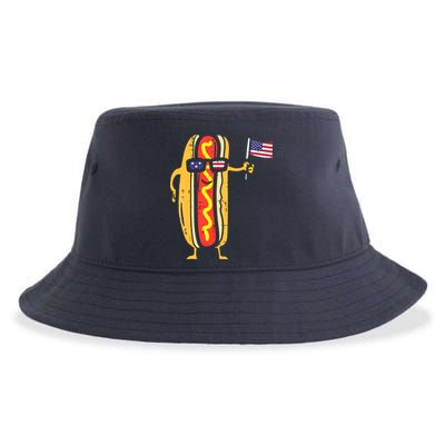 Patriotic Hot Dog American Flag USA Funny 4th Of July Fourth Sustainable Bucket Hat