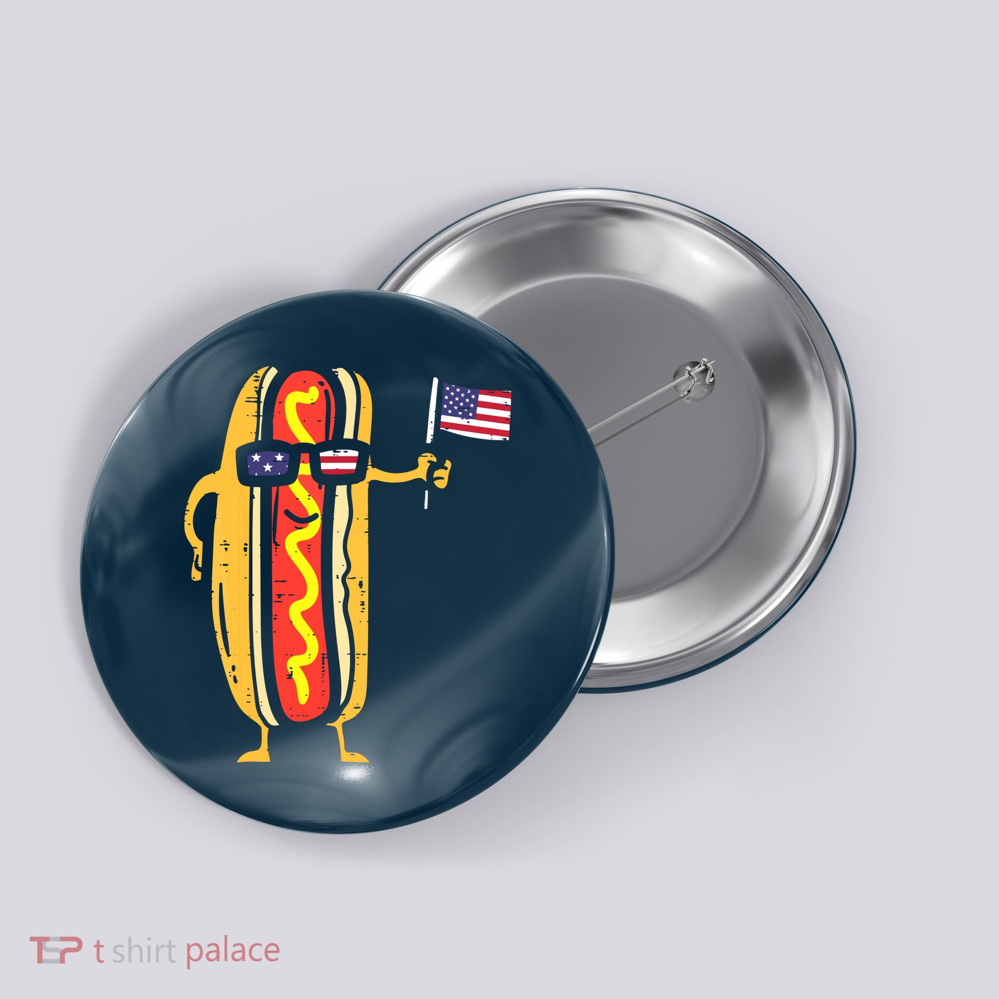 Patriotic Hot Dog American Flag USA Funny 4th Of July Fourth Button