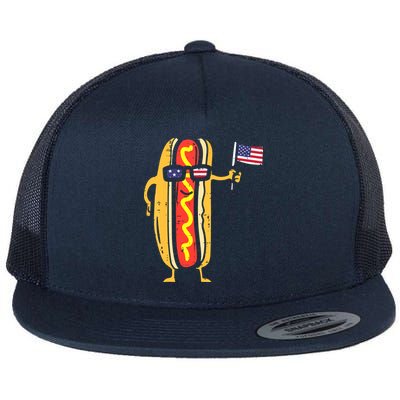 Patriotic Hot Dog American Flag USA Funny 4th Of July Fourth Flatbill Hat