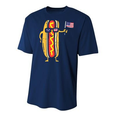 Patriotic Hot Dog American Flag USA Funny 4th Of July Fourth Youth Performance Sprint T-Shirt