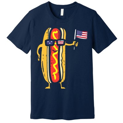 Patriotic Hot Dog American Flag USA Funny 4th Of July Fourth Premium T-Shirt
