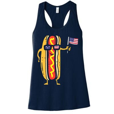 Patriotic Hot Dog American Flag USA Funny 4th Of July Fourth Womens Tank Top