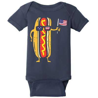 Patriotic Hot Dog American Flag USA Funny 4th Of July Fourth Baby Bodysuit