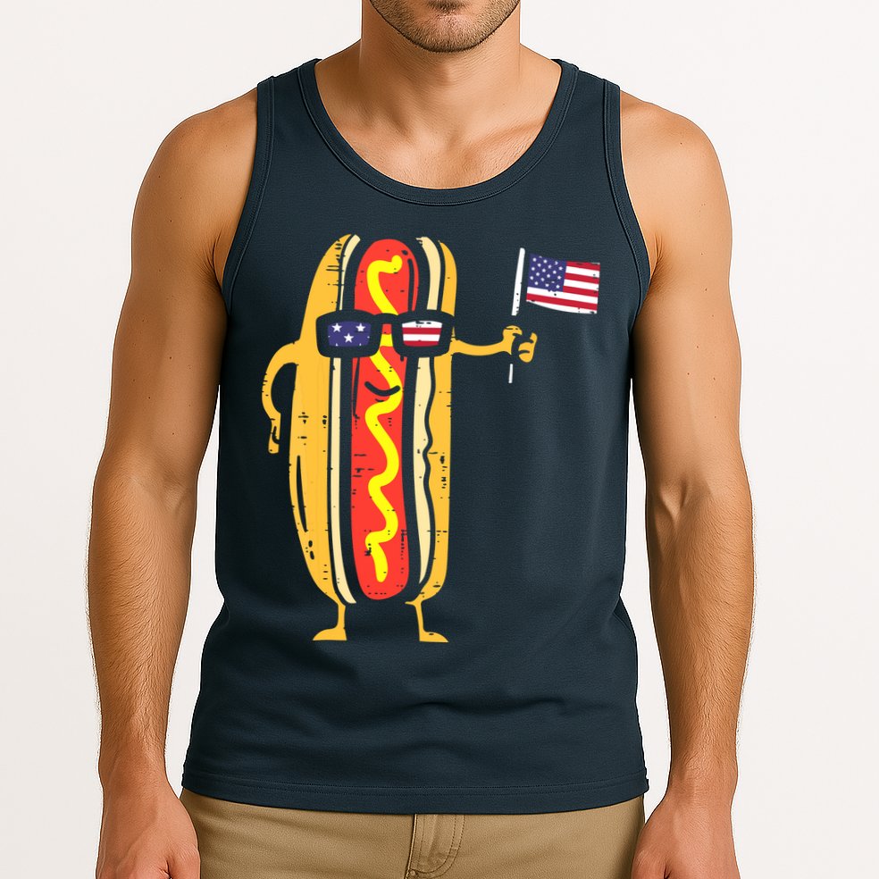 Patriotic Hot Dog American Flag USA Funny 4th Of July Fourth Tank Top
