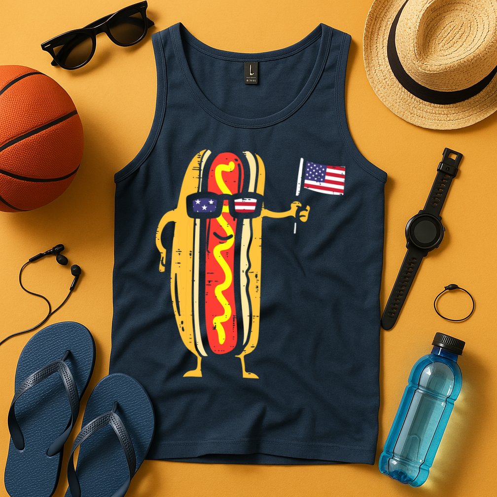 Patriotic Hot Dog American Flag USA Funny 4th Of July Fourth Tank Top