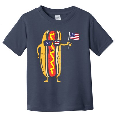 Patriotic Hot Dog American Flag USA Funny 4th Of July Fourth Toddler T-Shirt