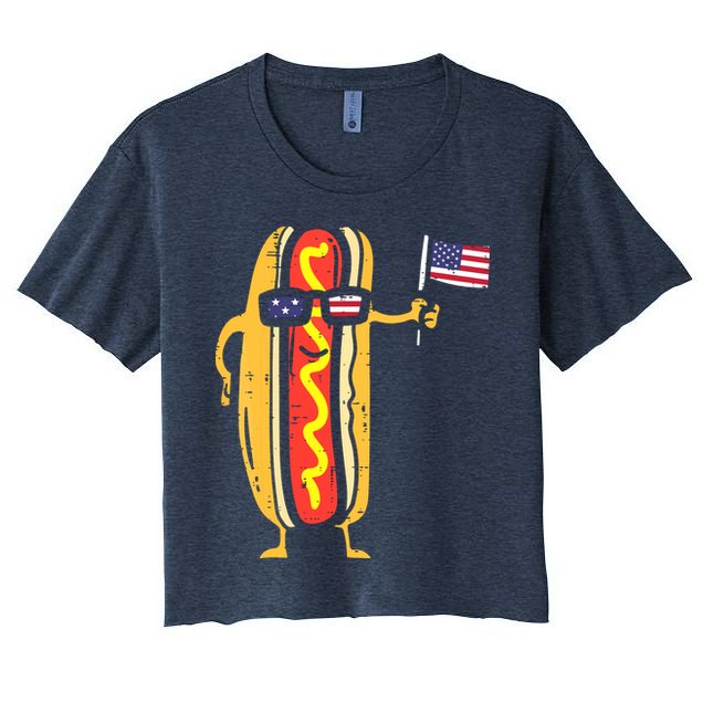 Patriotic Hot Dog American Flag USA Funny 4th Of July Fourth Crop Top