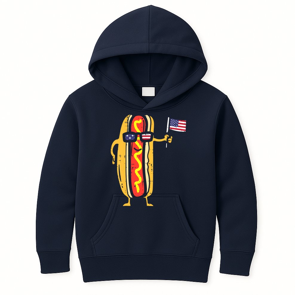 Patriotic Hot Dog American Flag USA Funny 4th Of July Fourth Kids Hoodie