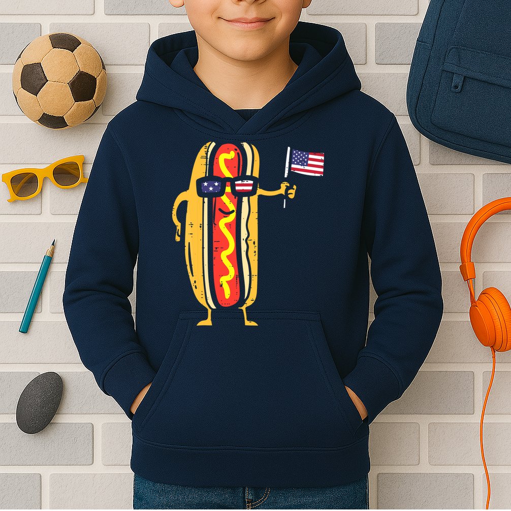 Patriotic Hot Dog American Flag USA Funny 4th Of July Fourth Kids Hoodie