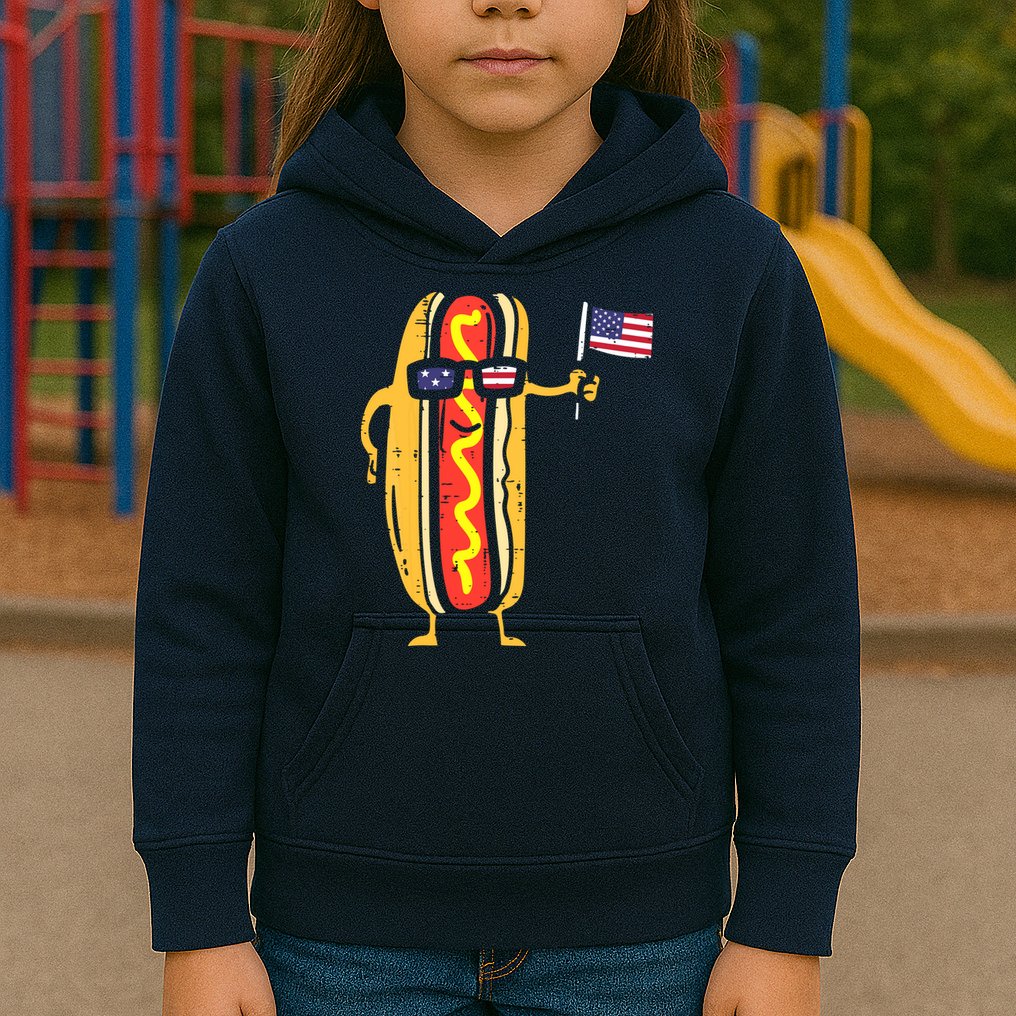Patriotic Hot Dog American Flag USA Funny 4th Of July Fourth Kids Hoodie