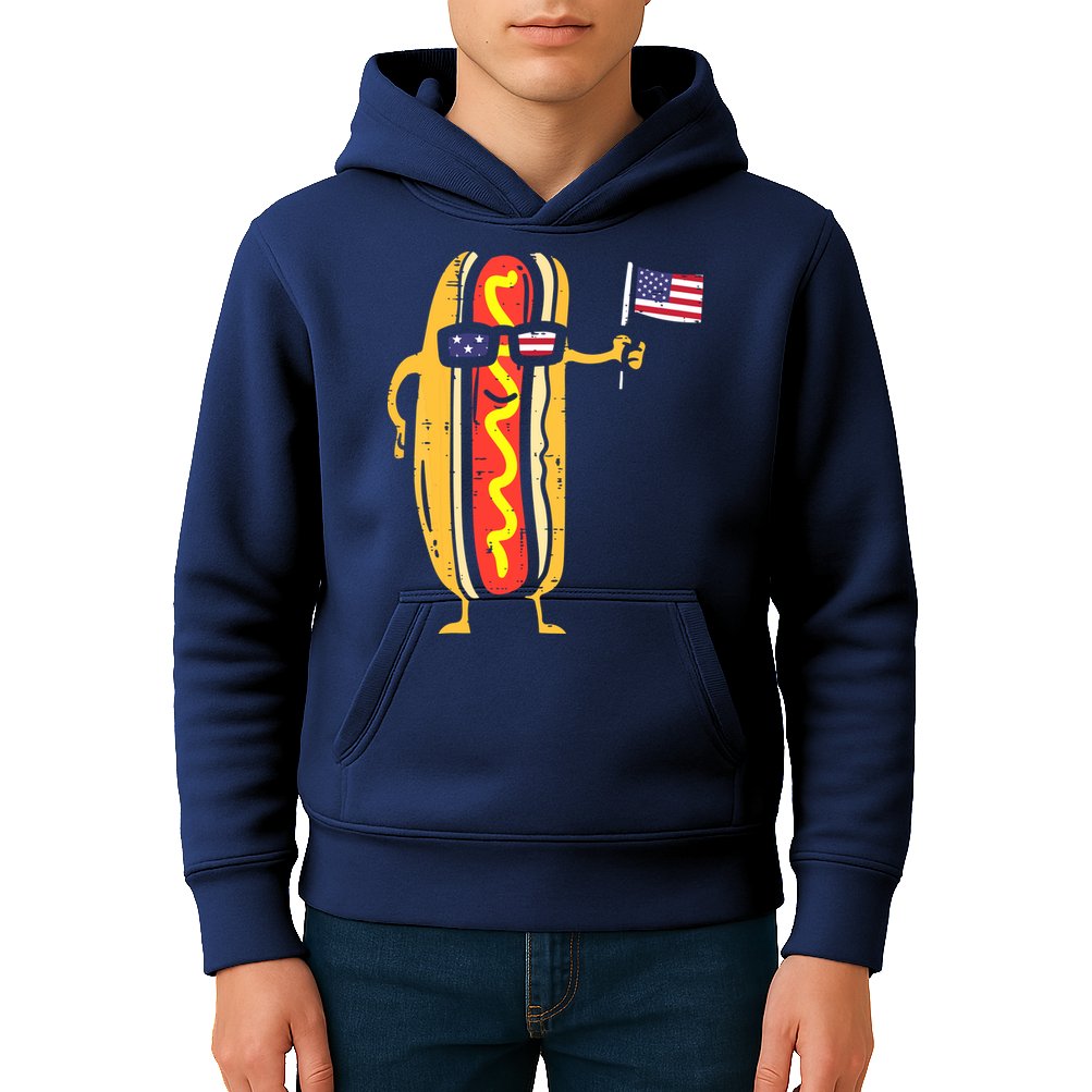 Patriotic Hot Dog American Flag USA Funny 4th Of July Fourth Kids Hoodie
