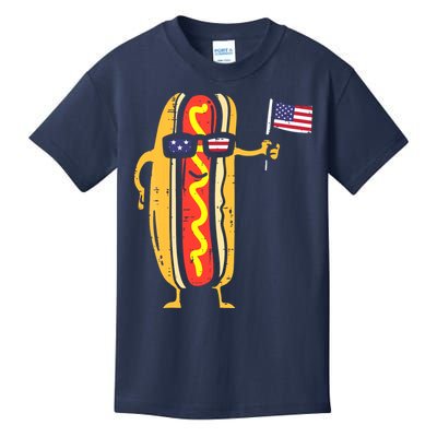 Patriotic Hot Dog American Flag USA Funny 4th Of July Fourth Kids T-Shirt