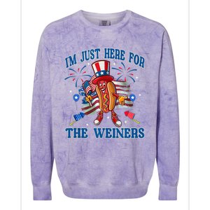 Patriotic Hot Dog Im Just Here For The Wieners 4th Of July Colorblast Crewneck Sweatshirt