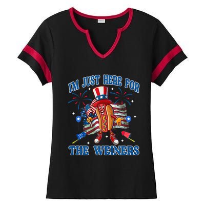 Patriotic Hot Dog Im Just Here For The Wieners 4th Of July Ladies Halftime Notch Neck Tee